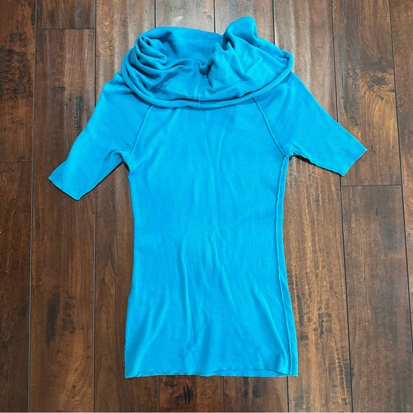 Express Short Sleeve Cowl Neck Teal Sweater Size XS - Picture 2 of 4